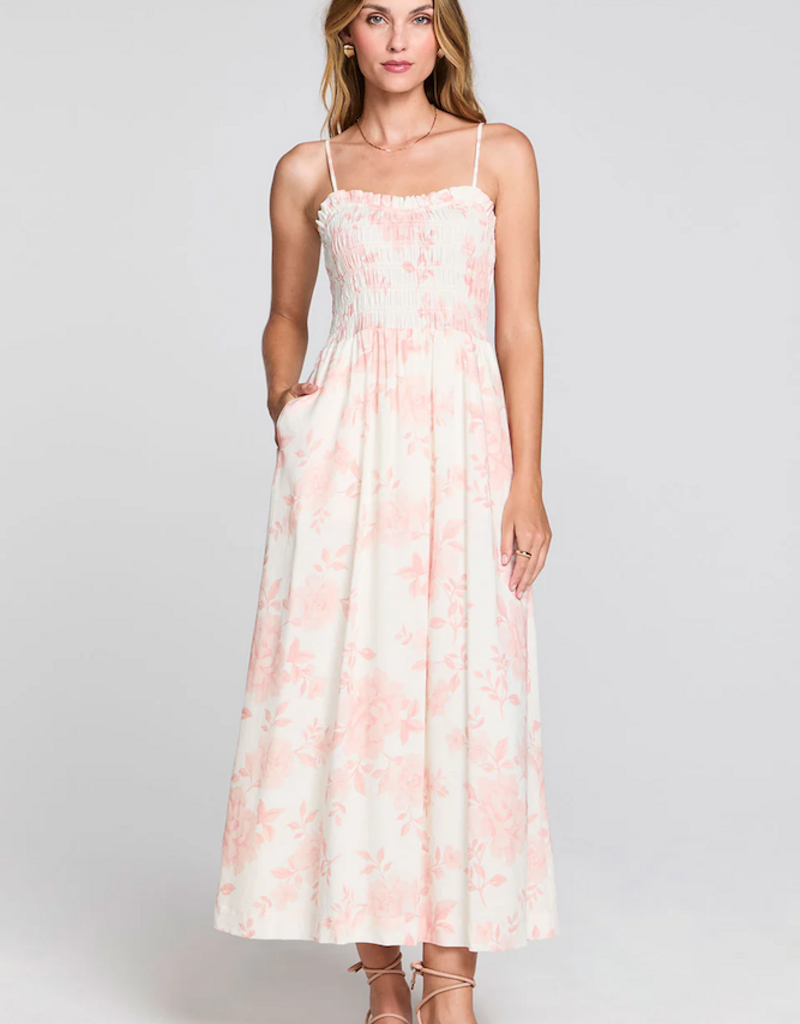 Saltwater Luxe Laken Midi Dress with Shirred Bodice in Camella Floral