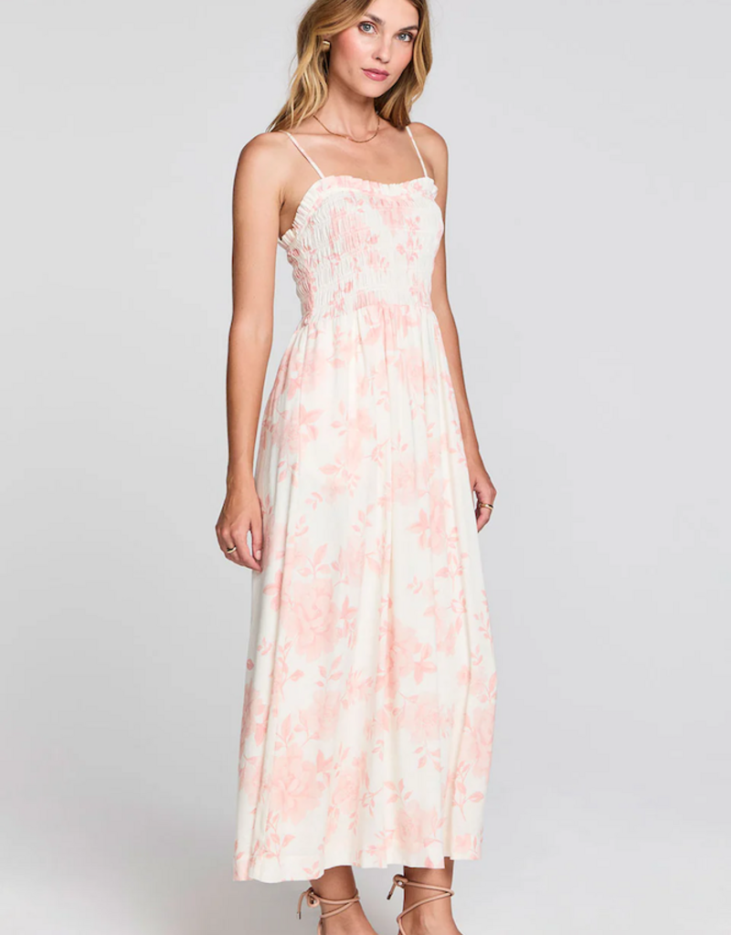 Saltwater Luxe Laken Midi Dress with Shirred Bodice in Camella Floral