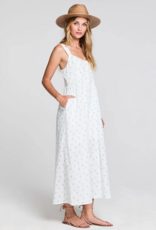 Saltwater Luxe Kymber Button Up Midi Dress in White w/ Blue Floral