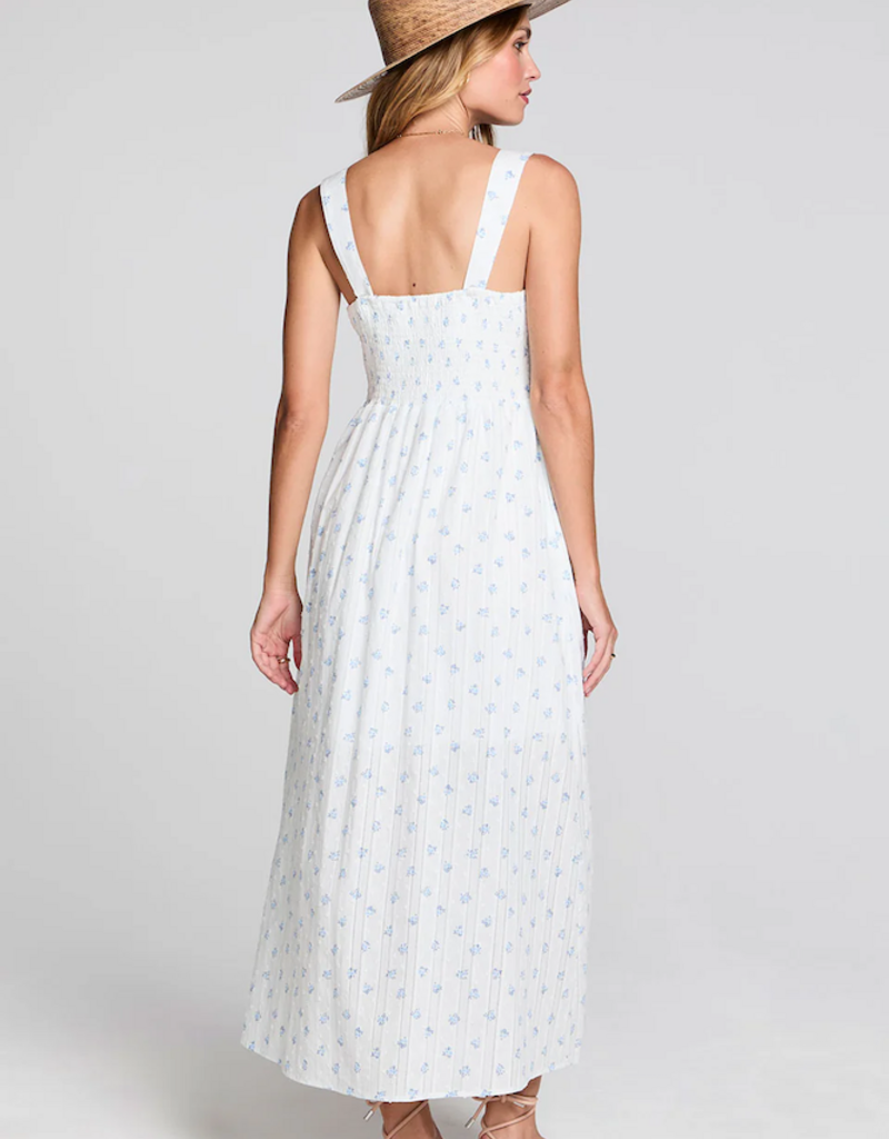 Saltwater Luxe Kymber Button Up Midi Dress in White w/ Blue Floral