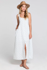 Saltwater Luxe Kymber Button Up Midi Dress in White w/ Blue Floral