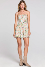 Saltwater Luxe Leightyn Gathered Bodice Strapless Mini Dress in Capri Blue Floral