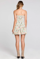 Saltwater Luxe Leightyn Gathered Bodice Strapless Mini Dress in Capri Blue Floral