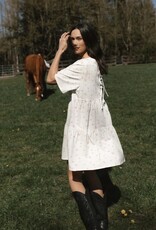 Brunette the Label Tiered Dress in Cream with Pink