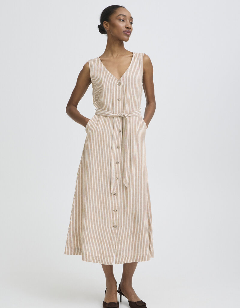 B.Young Falakka Linen Blend Button Dress in Woodsmoke