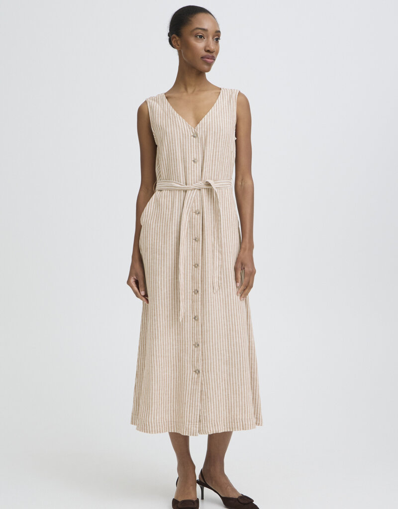 B.Young Falakka Linen Blend Button Dress in Woodsmoke