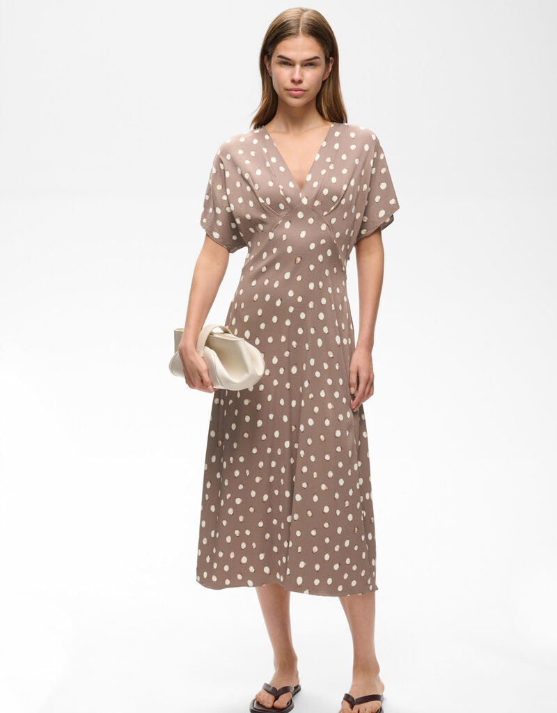 InWear Henri V-Neck Dotted Satin Midi Dress
