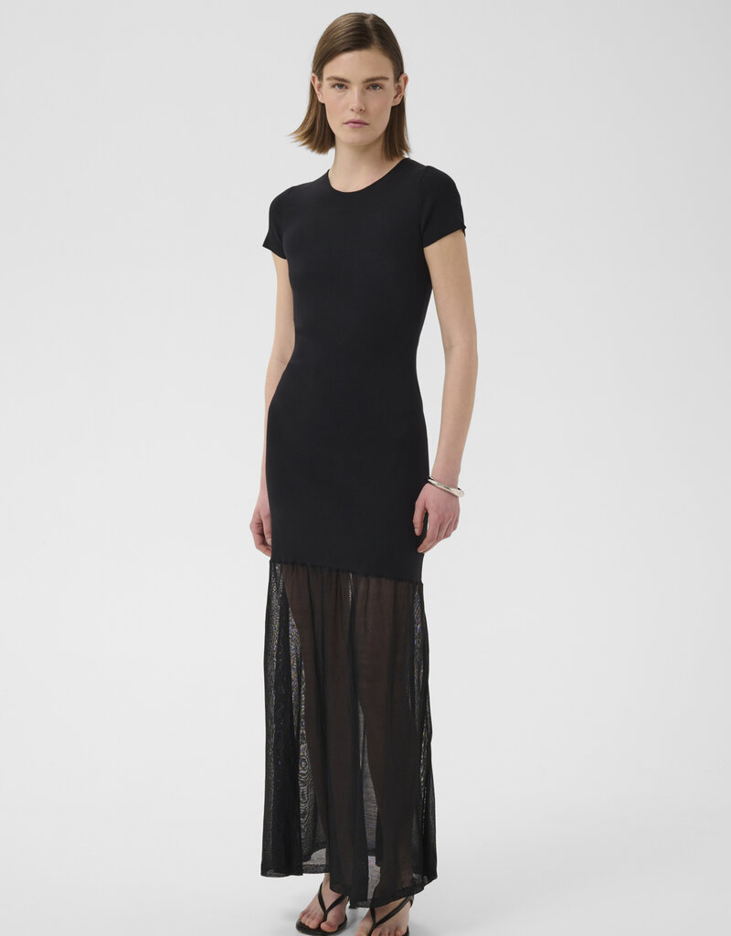InWear Dima Drop Waist Dress with Sheer Skirt in Black
