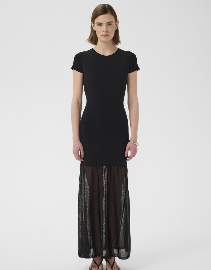 InWear Dima Drop Waist Dress with Sheer Skirt in Black