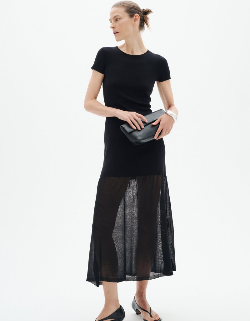 InWear Dima Drop Waist Dress with Sheer Skirt in Black