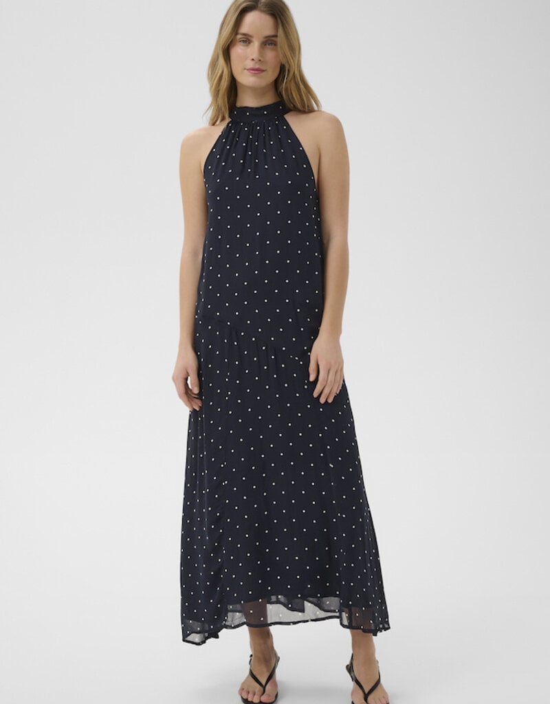 Part Two Dorthemie Halter Neck Maxi Dress in Navy Polka Dots