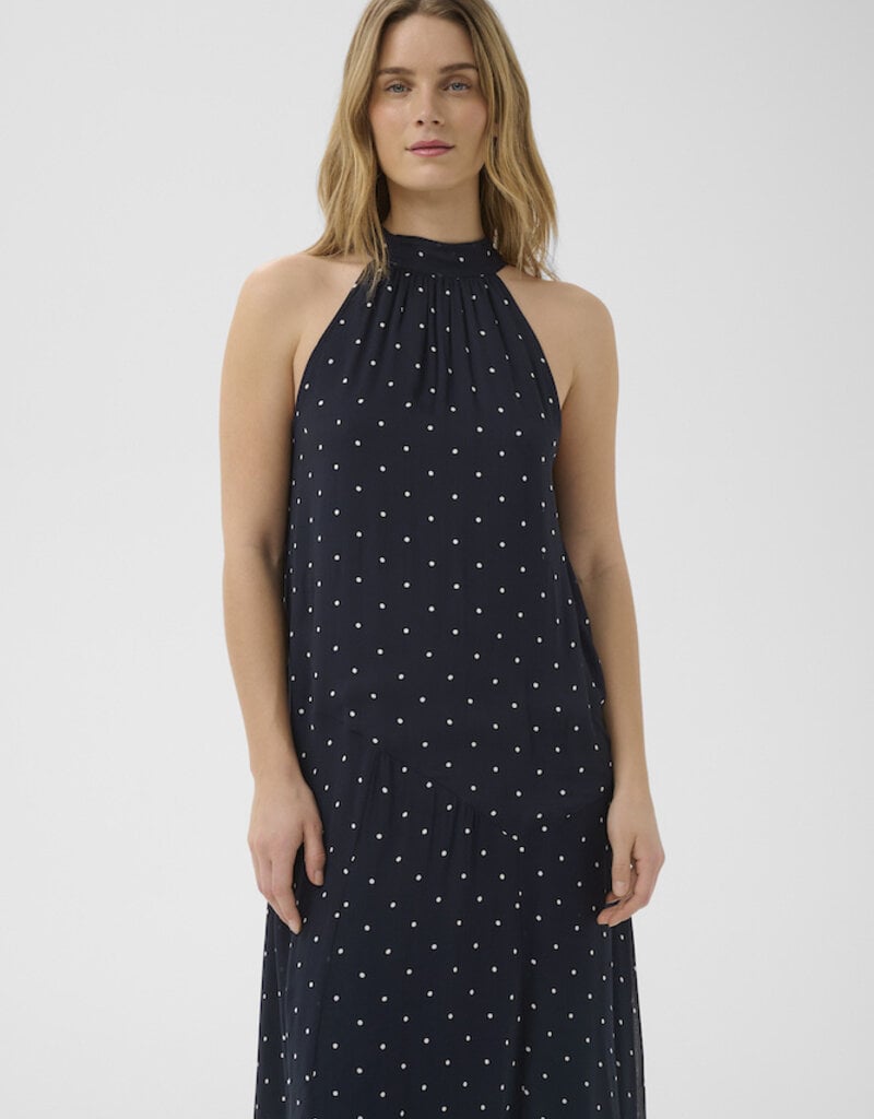 Part Two Dorthemie Halter Neck Maxi Dress in Navy Polka Dots