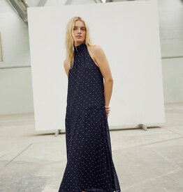Part Two Dorthemie Halter Neck Maxi Dress in Navy Polka Dots