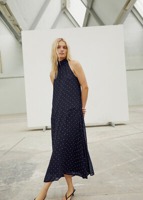 Part Two Dorthemie Halter Neck Maxi Dress in Navy Polka Dots