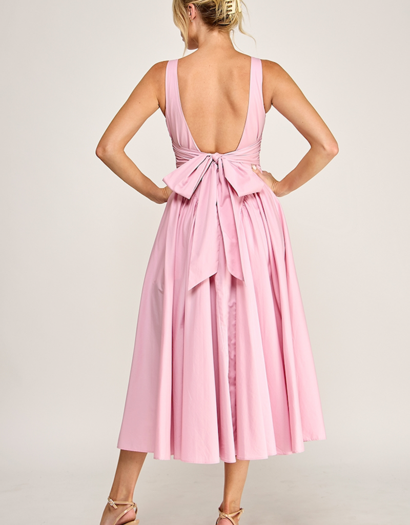 The Vintage Shop Florence Contemporary Tie Back Midi Dress in Pink
