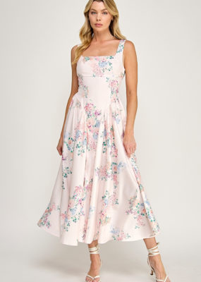 The Vintage Shop Capulet Contemporary Tie-Back Midi Dress in Blush Floral