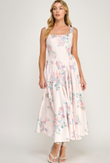 The Vintage Shop Capulet Contemporary Tie-Back Midi Dress in Blush Floral