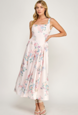 The Vintage Shop Capulet Contemporary Tie-Back Midi Dress in Blush Floral