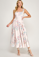 The Vintage Shop Capulet Contemporary Tie-Back Midi Dress in Blush Floral