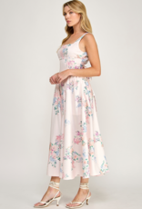 The Vintage Shop Capulet Contemporary Tie-Back Midi Dress in Blush Floral