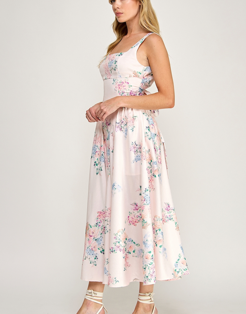 The Vintage Shop Capulet Contemporary Tie-Back Midi Dress in Blush Floral