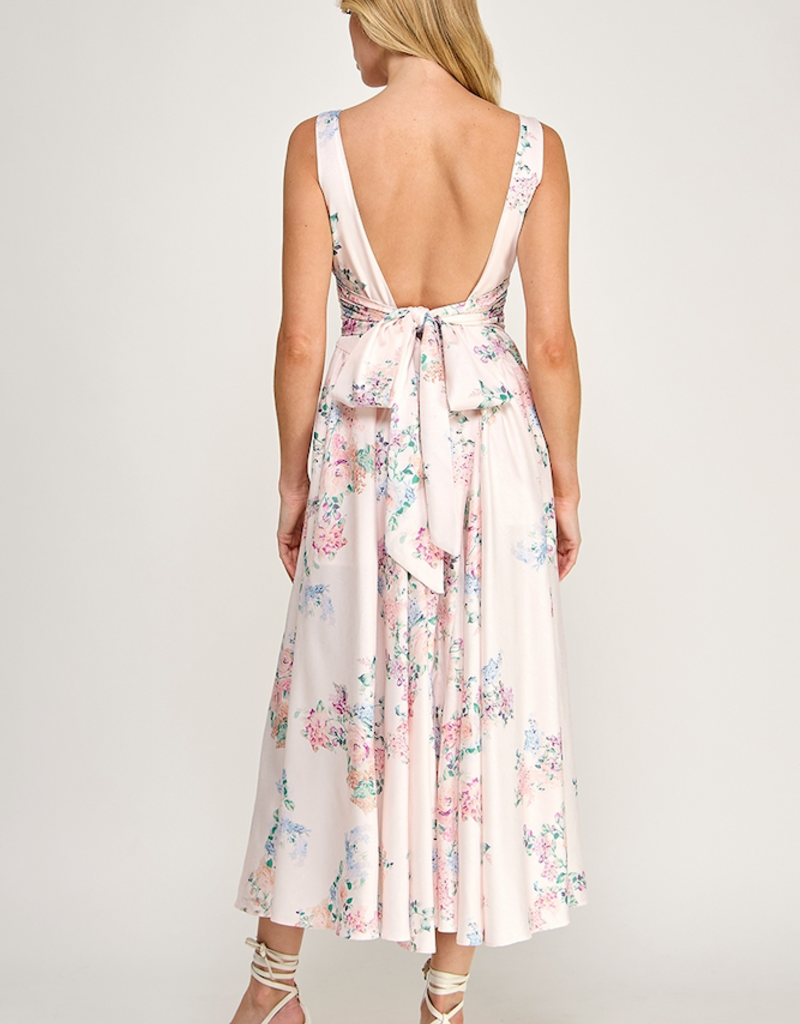 The Vintage Shop Capulet Contemporary Tie-Back Midi Dress in Blush Floral