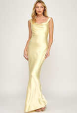 The Vintage Shop Verona Cowl Detail Satin Bias Cut Maxi in Yellow