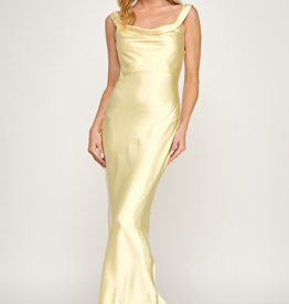 The Vintage Shop Verona Cowl Detail Satin Bias Cut Maxi in Yellow