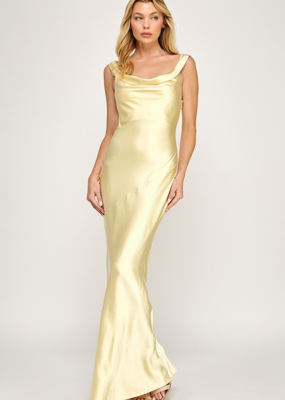 The Vintage Shop Verona Cowl Detail Satin Bias Cut Maxi in Yellow