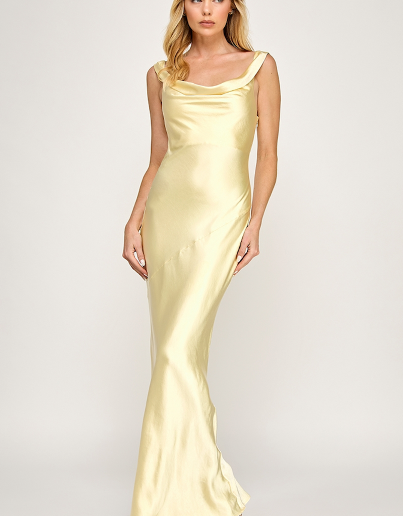 The Vintage Shop Verona Cowl Detail Satin Bias Cut Maxi in Yellow