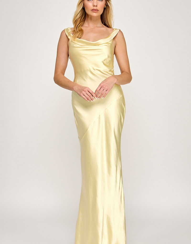 The Vintage Shop Verona Cowl Detail Satin Bias Cut Maxi in Yellow