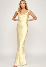 The Vintage Shop Verona Cowl Detail Satin Bias Cut Maxi in Yellow