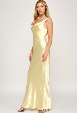 The Vintage Shop Verona Cowl Detail Satin Bias Cut Maxi in Yellow