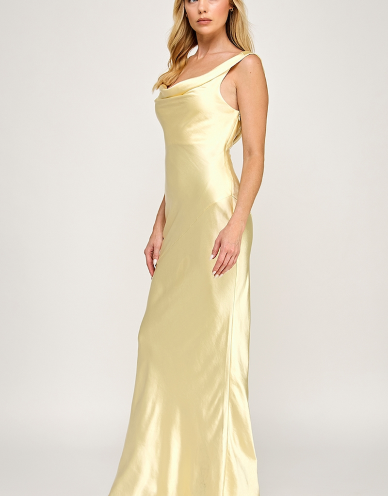 The Vintage Shop Verona Cowl Detail Satin Bias Cut Maxi in Yellow