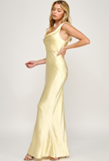 The Vintage Shop Verona Cowl Detail Satin Bias Cut Maxi in Yellow