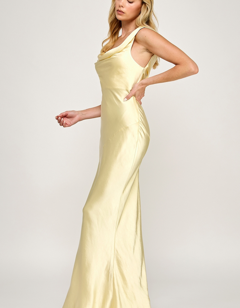 The Vintage Shop Verona Cowl Detail Satin Bias Cut Maxi in Yellow