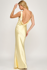 The Vintage Shop Verona Cowl Detail Satin Bias Cut Maxi in Yellow