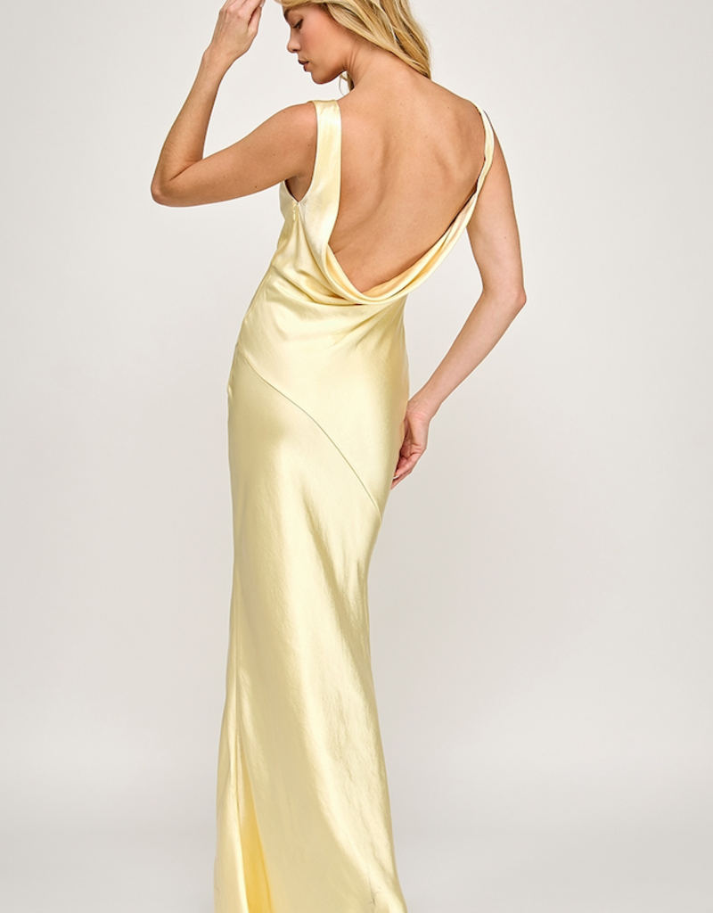 The Vintage Shop Verona Cowl Detail Satin Bias Cut Maxi in Yellow