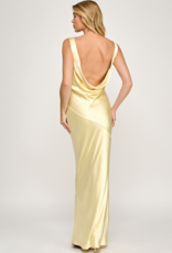 The Vintage Shop Verona Cowl Detail Satin Bias Cut Maxi in Yellow