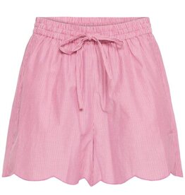 ICHI Fundel Cotton Scallop Hem Shorts in Very Berry Stripe