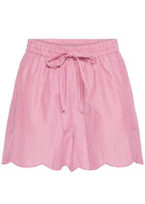 ICHI Fundel Cotton Scallop Hem Shorts in Very Berry Stripe