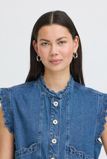 ICHI Palou Dark Denim Ruffle Detail Waistcoat