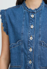 ICHI Palou Dark Denim Ruffle Detail Waistcoat