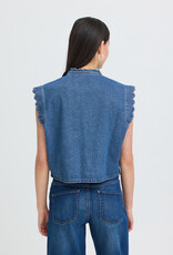 ICHI Palou Dark Denim Ruffle Detail Waistcoat