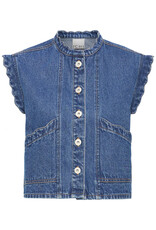 ICHI Palou Dark Denim Ruffle Detail Waistcoat