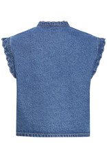 ICHI Palou Dark Denim Ruffle Detail Waistcoat