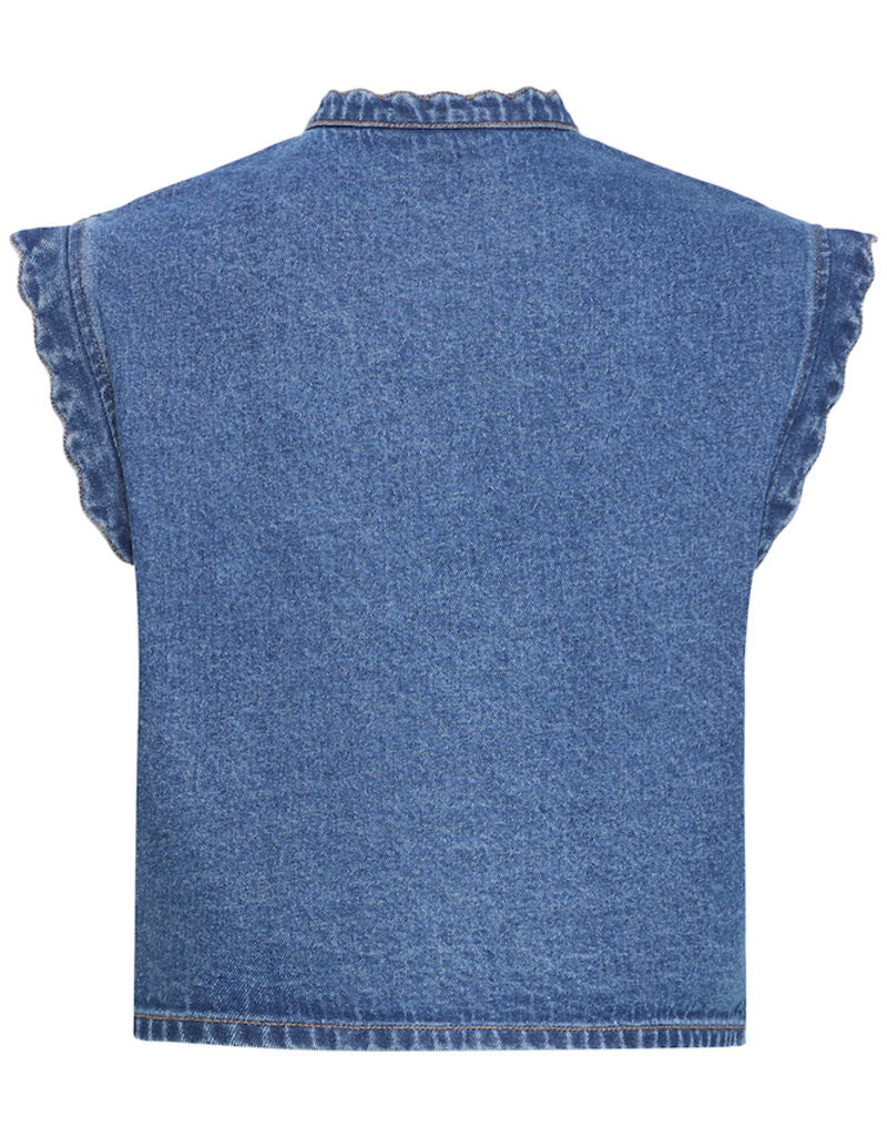 ICHI Palou Dark Denim Ruffle Detail Waistcoat