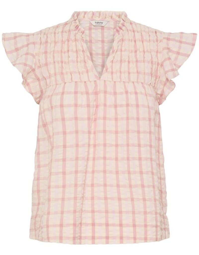 B.Young Genya 100% Cotton Blouse in Light Pink Check