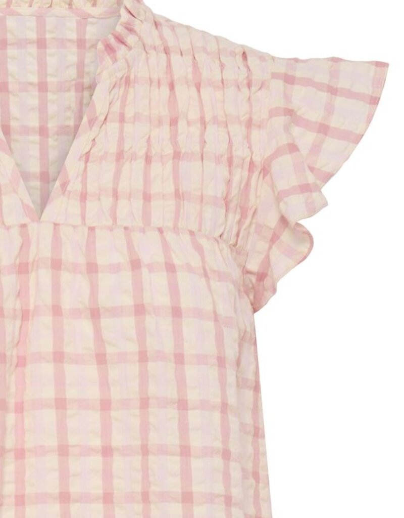 B.Young Genya 100% Cotton Blouse in Light Pink Check