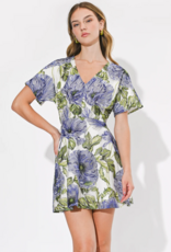 Adelyn Rae Cynthia Short Sleeve Embroidered Mini Dress in Blue Multi Floral